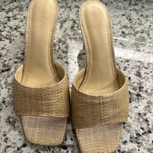 CULT GAIA Gigi Sculpted Gold Heel Woven Slide Sandals in Natural Size 38.